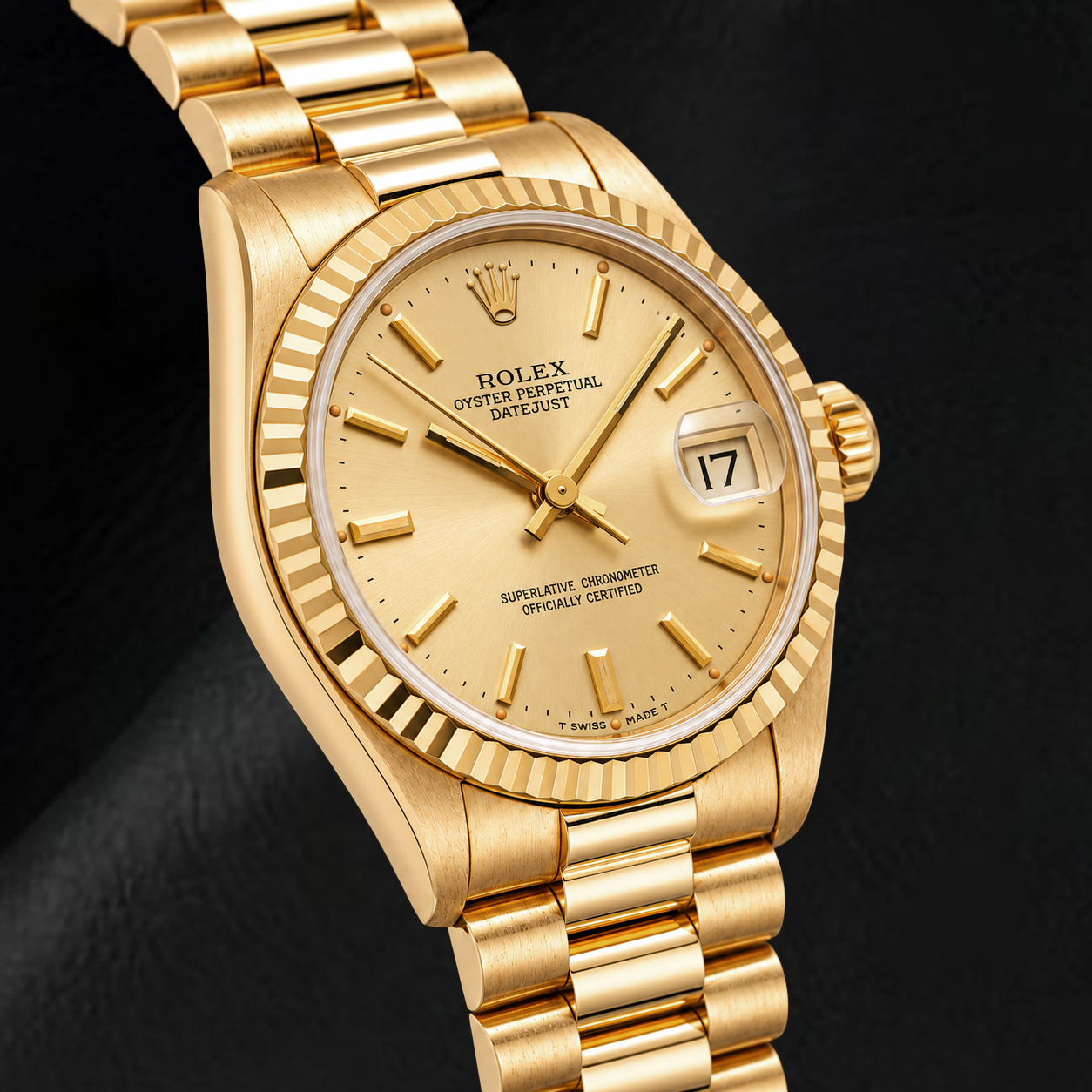 Rolex Datejust 68278 31 mm Gelbgold Uhr champagnerfarbenes Zifferblatt mit Stabindizes