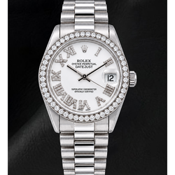 Rolex Datejust 68279 31 mm Weißgold Uhr mit weißem Diamantzifferblatt und römischen Ziffern