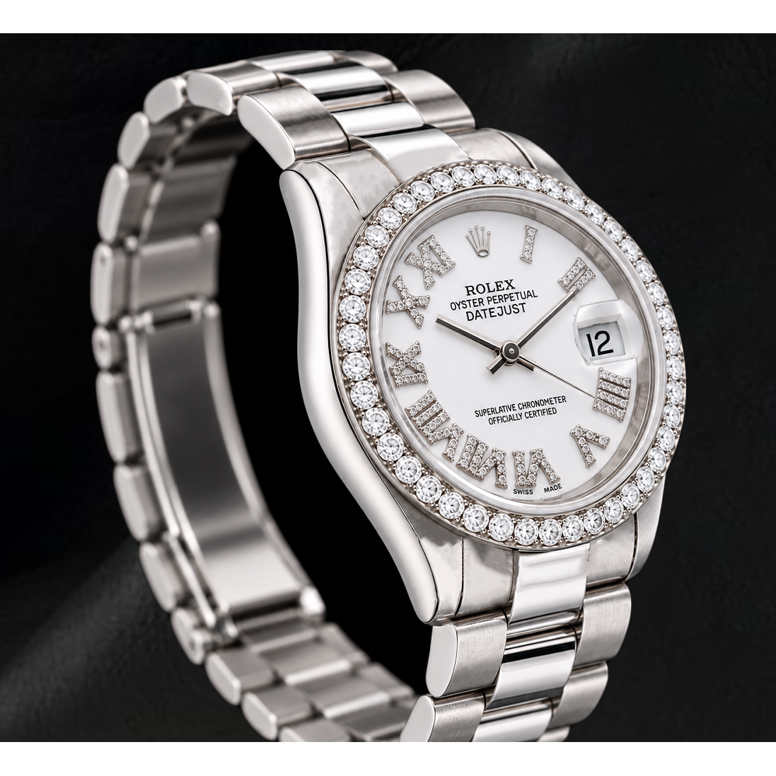 Rolex Datejust 68279 31 mm Weißgold Uhr mit weißem Diamantzifferblatt und römischen Ziffern