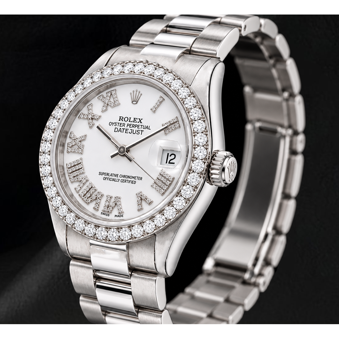 Rolex Datejust 68279 31 mm Weißgold Uhr mit weißem Diamantzifferblatt und römischen Ziffern