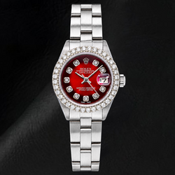 Rolex Datejust 6916 26 mm Edelstahl-Uhr mit rotem Diamantzifferblatt