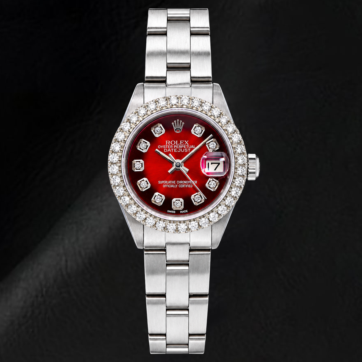 Rolex Datejust 6916 26 mm Edelstahl-Uhr mit rotem Diamantzifferblatt