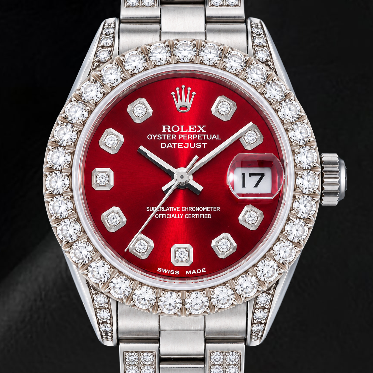 Rolex Datejust 6916 26 mm Edelstahl Uhr mit rotem Diamantzifferblatt