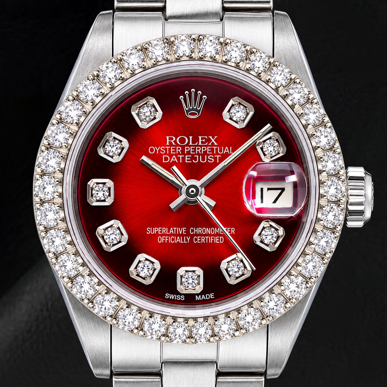 Rolex Datejust 6916 26 mm Edelstahl-Uhr mit rotem Diamantzifferblatt