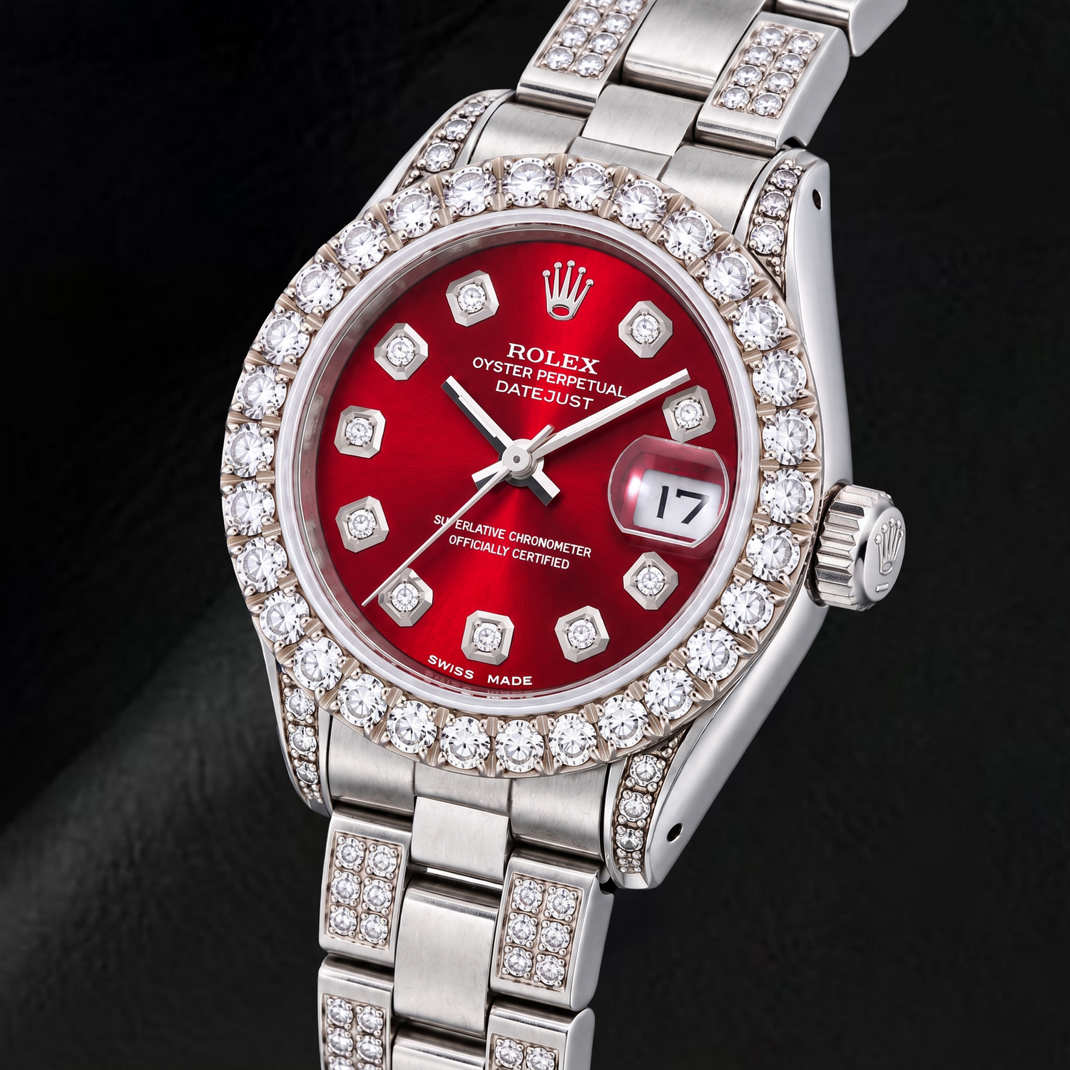 Rolex Datejust 6916 26 mm Edelstahl Uhr mit rotem Diamantzifferblatt