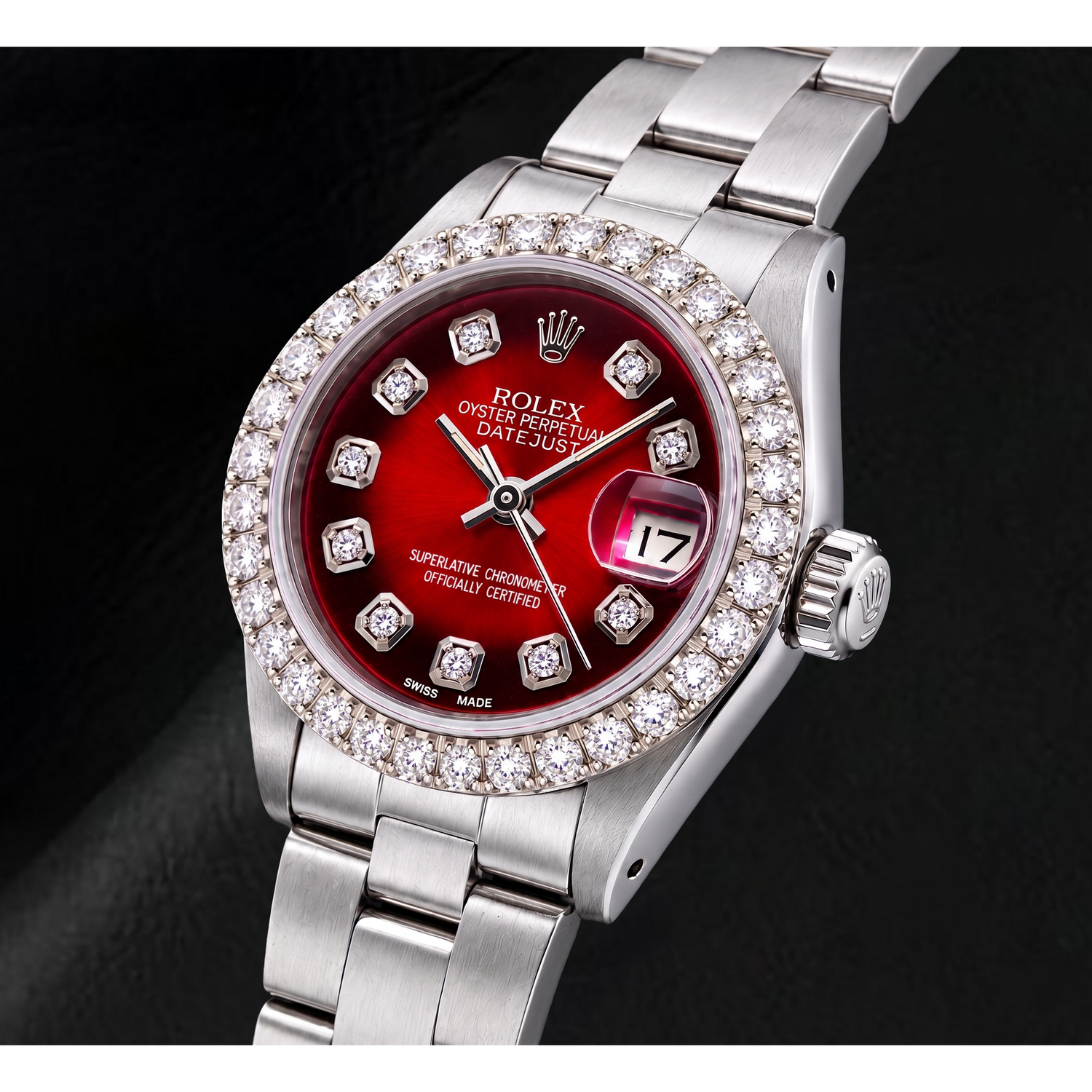 Rolex Datejust 6916 26 mm Edelstahl-Uhr mit rotem Diamantzifferblatt