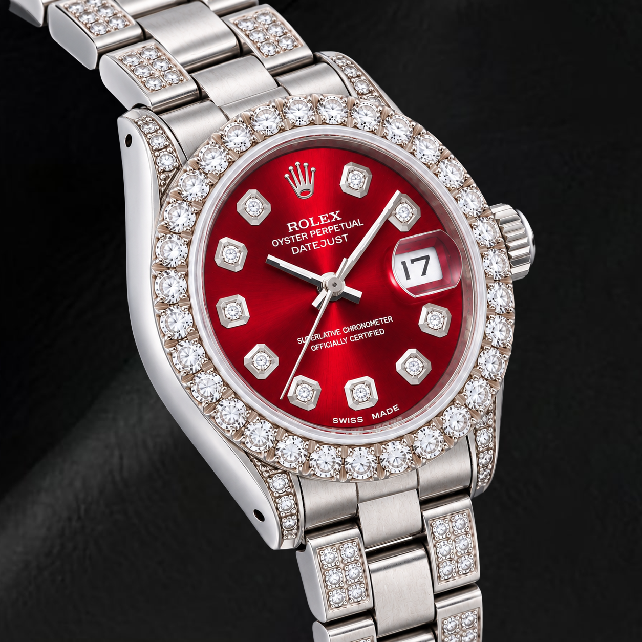 Rolex Datejust 6916 26 mm Edelstahl Uhr mit rotem Diamantzifferblatt