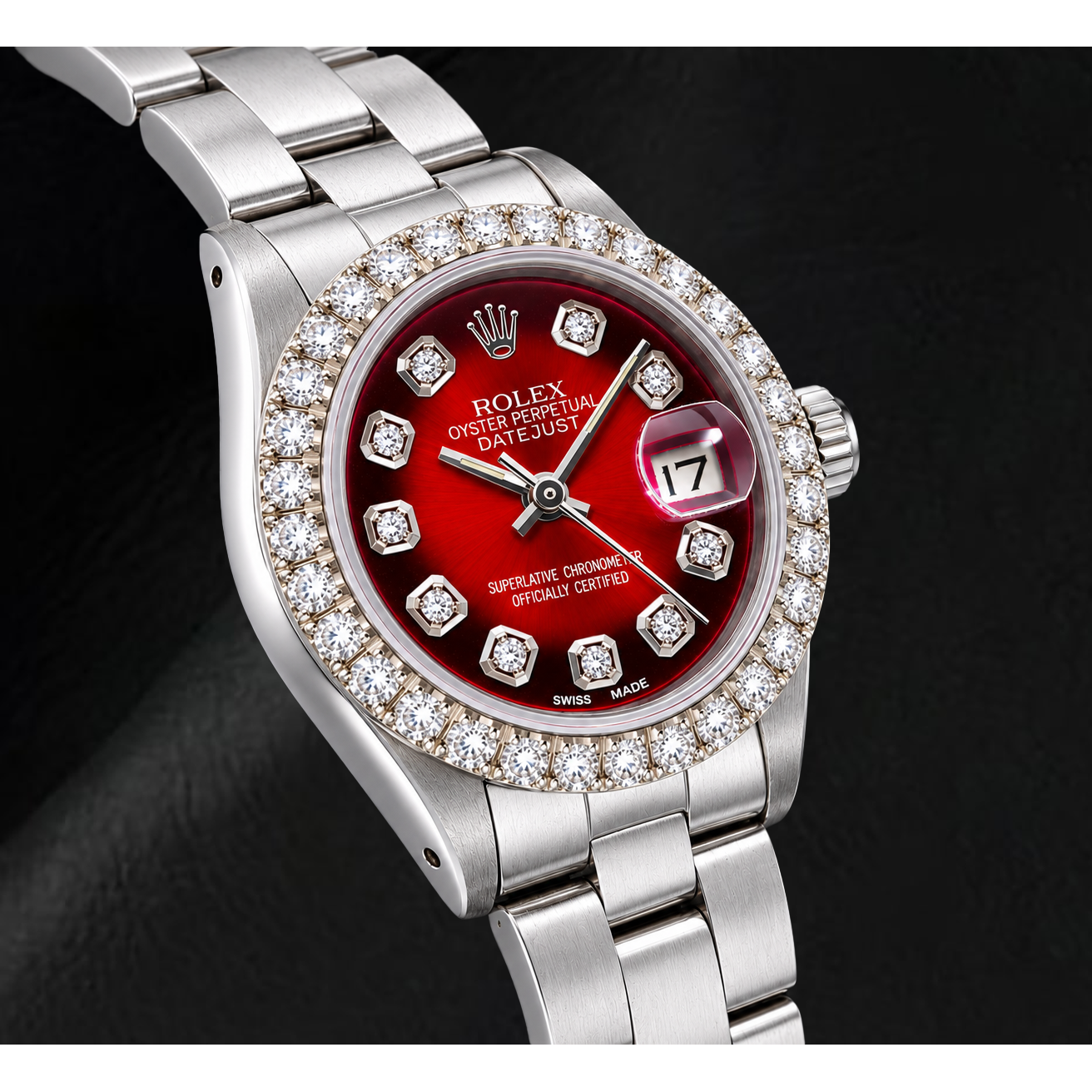 Rolex Datejust 6916 26 mm Edelstahl-Uhr mit rotem Diamantzifferblatt