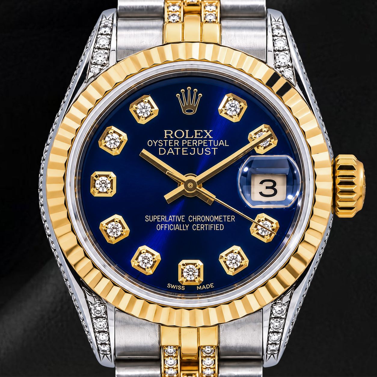 Rolex Datejust 6917 26 mm Bicolor Uhr mit blauem Diamantzifferblatt und Halb-Diamant Jubilé-Armband