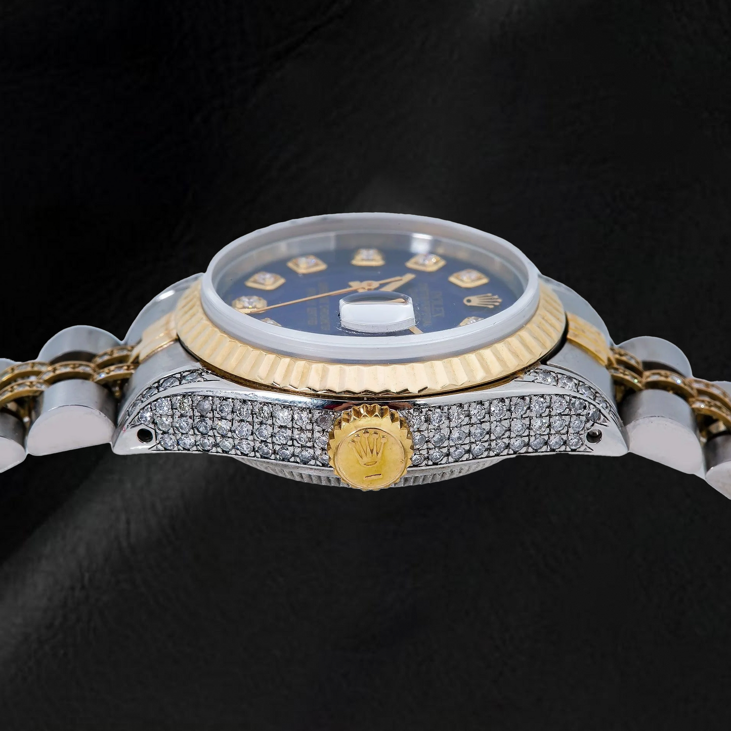 Rolex Datejust 6917 26 mm Bicolor Uhr mit blauem Diamantzifferblatt und Halb-Diamant Jubilé-Armband