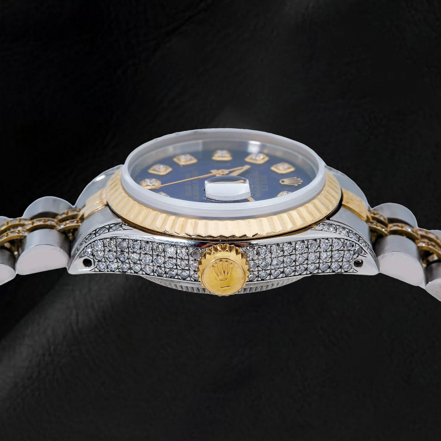 Rolex Datejust 6917 26 mm Bicolor Uhr mit blauem Diamantzifferblatt und Halb-Diamant Jubilé-Armband