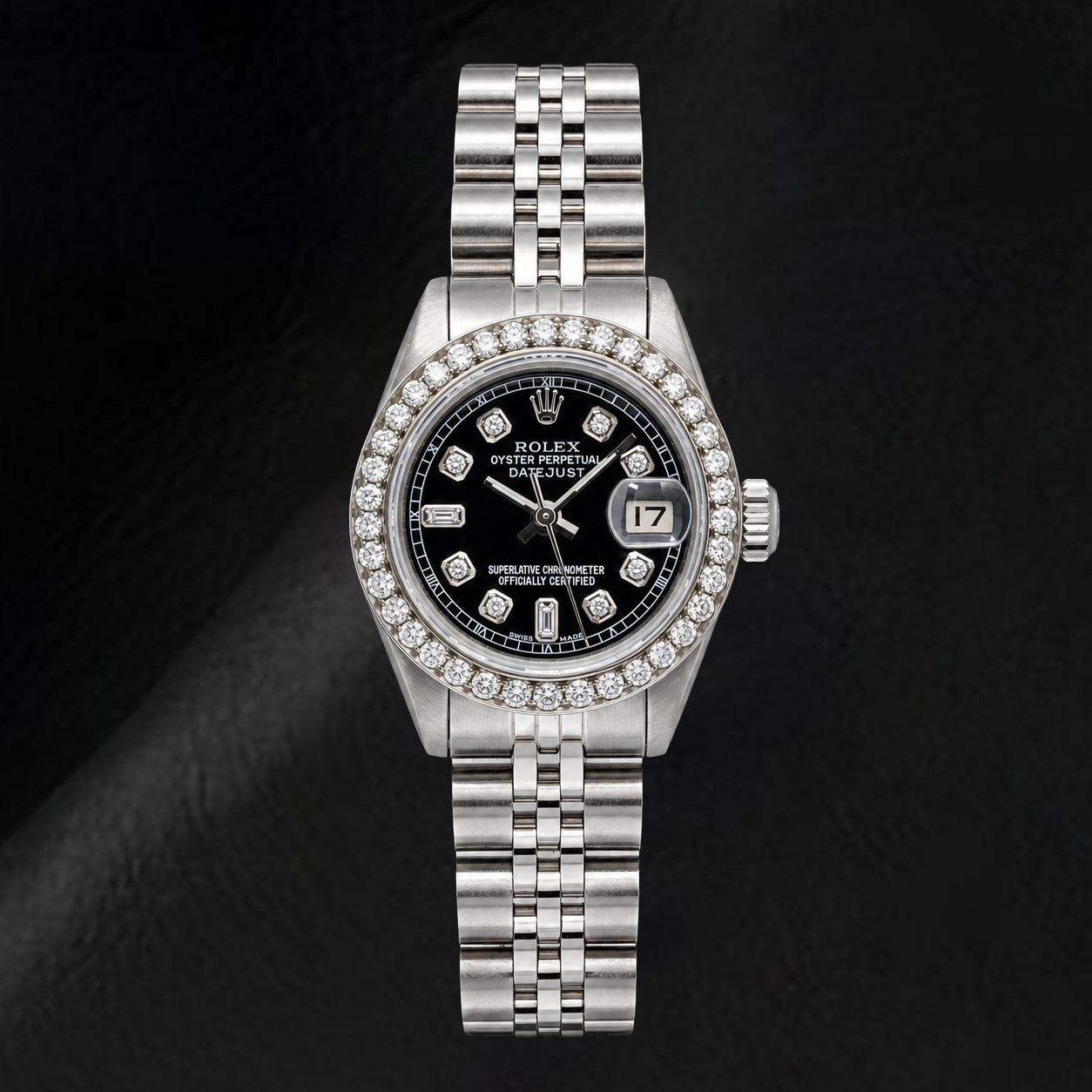 Rolex Datejust 6917 26 mm Edelstahluhr mit schwarzem Diamantzifferblatt