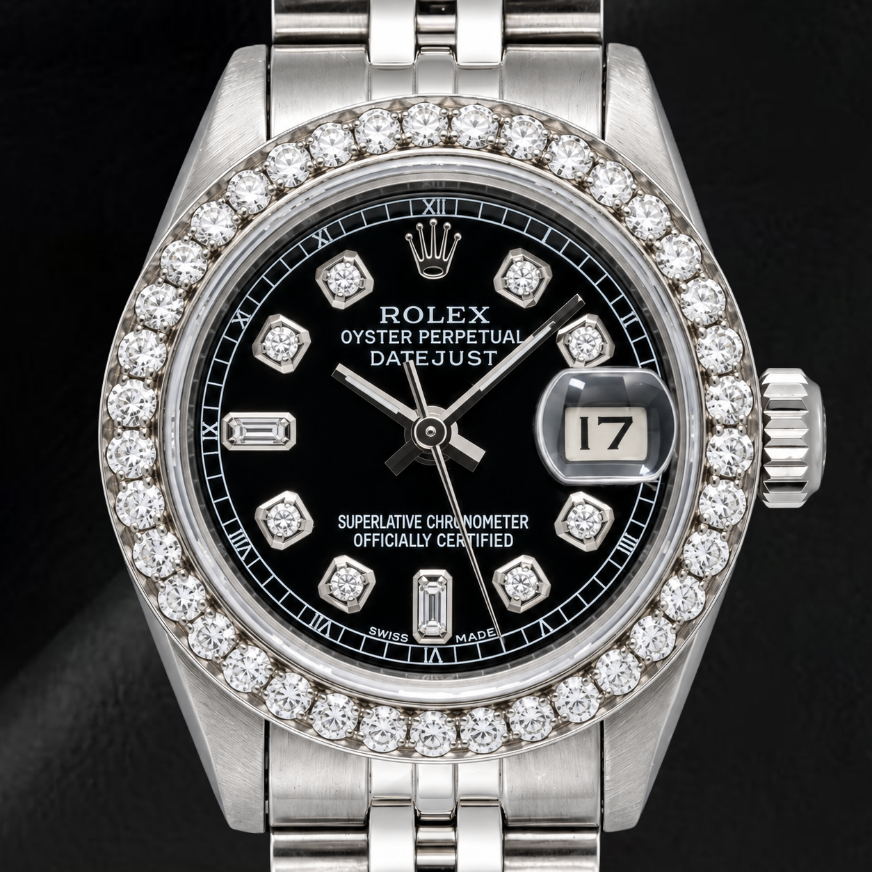 Rolex Datejust 6917 26 mm Edelstahluhr mit schwarzem Diamantzifferblatt