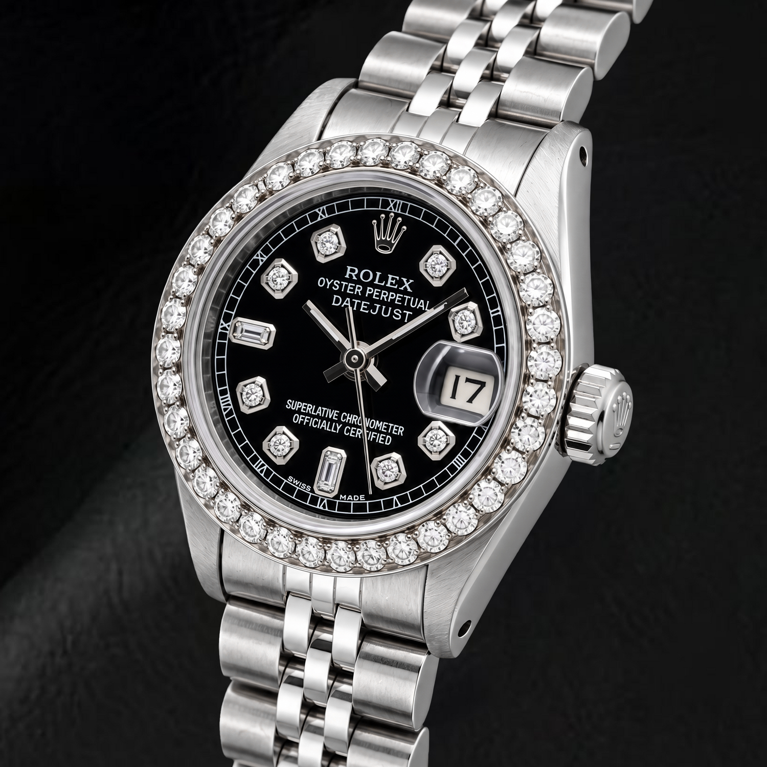 Rolex Datejust 6917 26 mm Edelstahluhr mit schwarzem Diamantzifferblatt