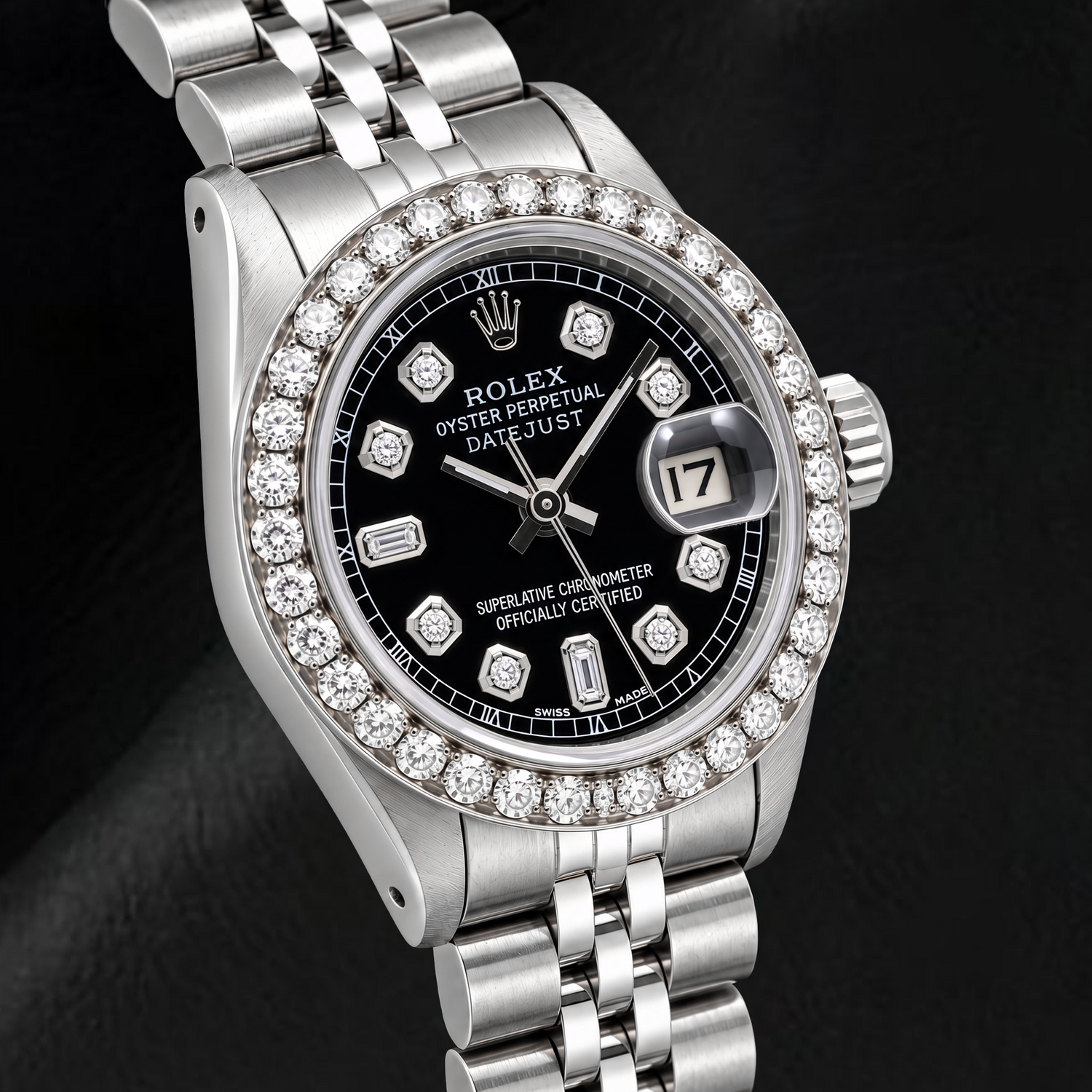 Rolex Datejust 6917 26 mm Edelstahluhr mit schwarzem Diamantzifferblatt