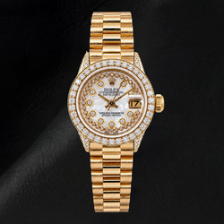 Rolex Datejust 6917 26 mm Gelbgold-Uhr mit weißem Perlmutt-Diamantzifferblatt mit Diamantkranz