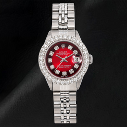 Rolex Datejust 6917 26 mm rotes Diamantzifferblatt Edelstahl Jubilé-Armband Uhr