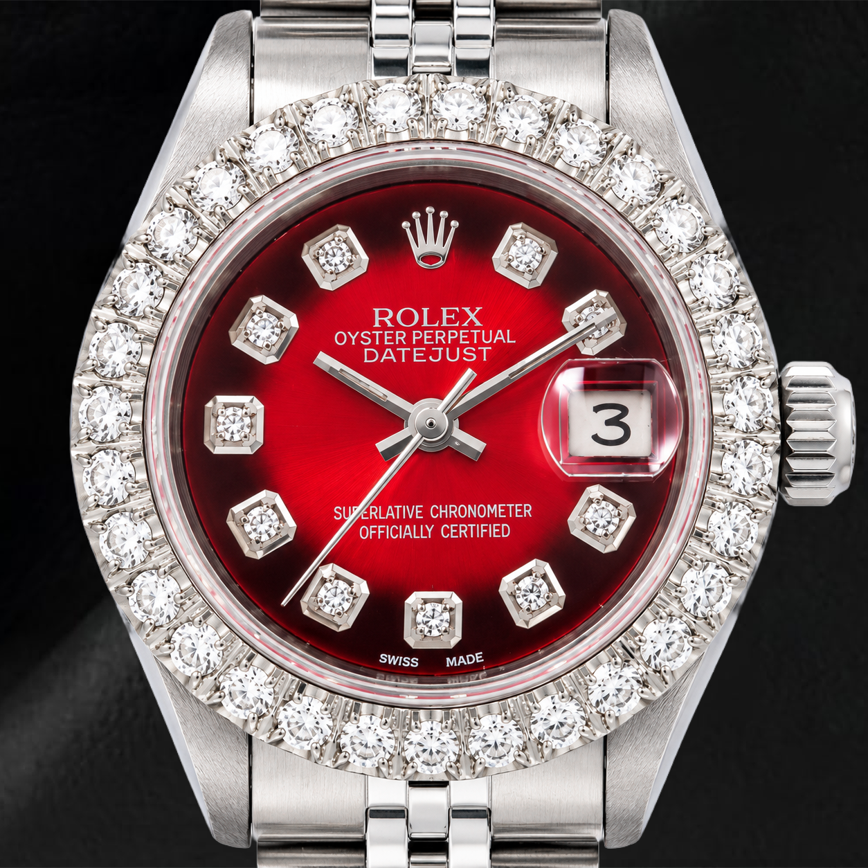 Rolex Datejust 6917 26 mm rotes Diamantzifferblatt Edelstahl Jubilé-Armband Uhr