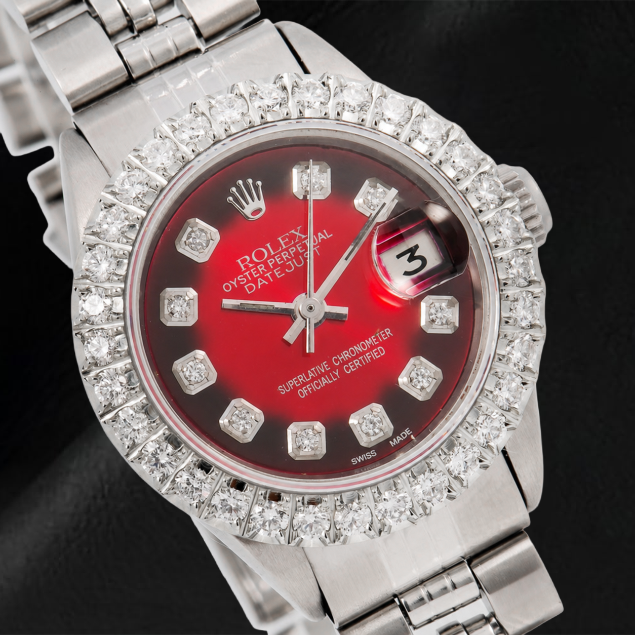 Rolex Datejust 6917 26 mm rotes Diamantzifferblatt Edelstahl Jubilé-Armband Uhr