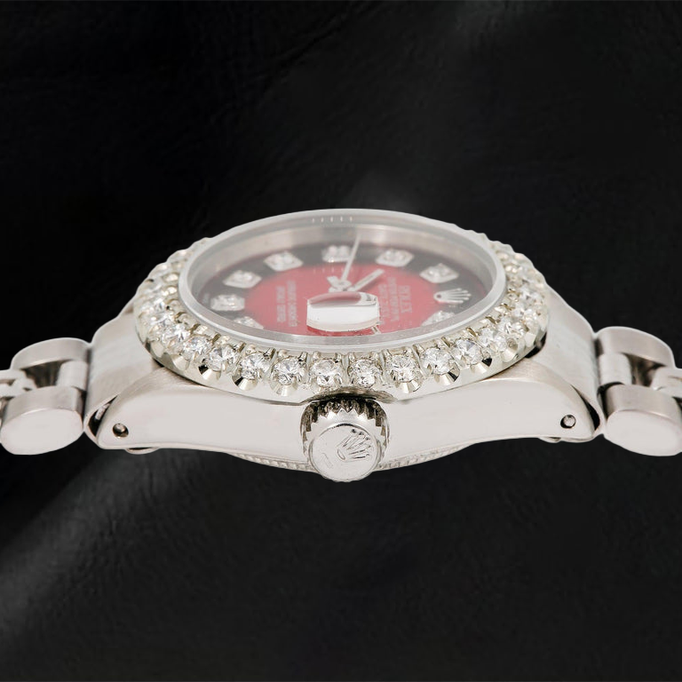 Rolex Datejust 6917 26 mm rotes Diamantzifferblatt Edelstahl Jubilé-Armband Uhr