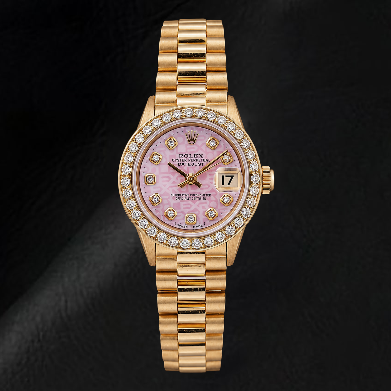 Rolex Datejust 6917 26 mm Uhr aus Gelbgold mit rosa Jubilee-Diamantzifferblatt