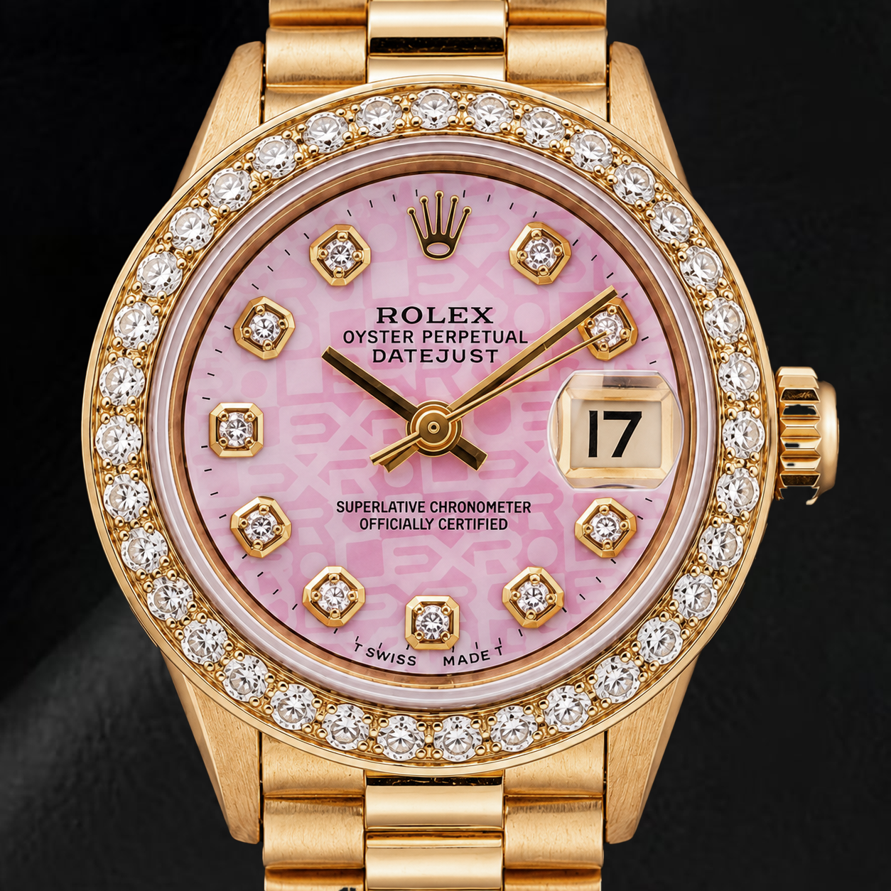 Rolex Datejust 6917 26 mm Uhr aus Gelbgold mit rosa Jubilee-Diamantzifferblatt