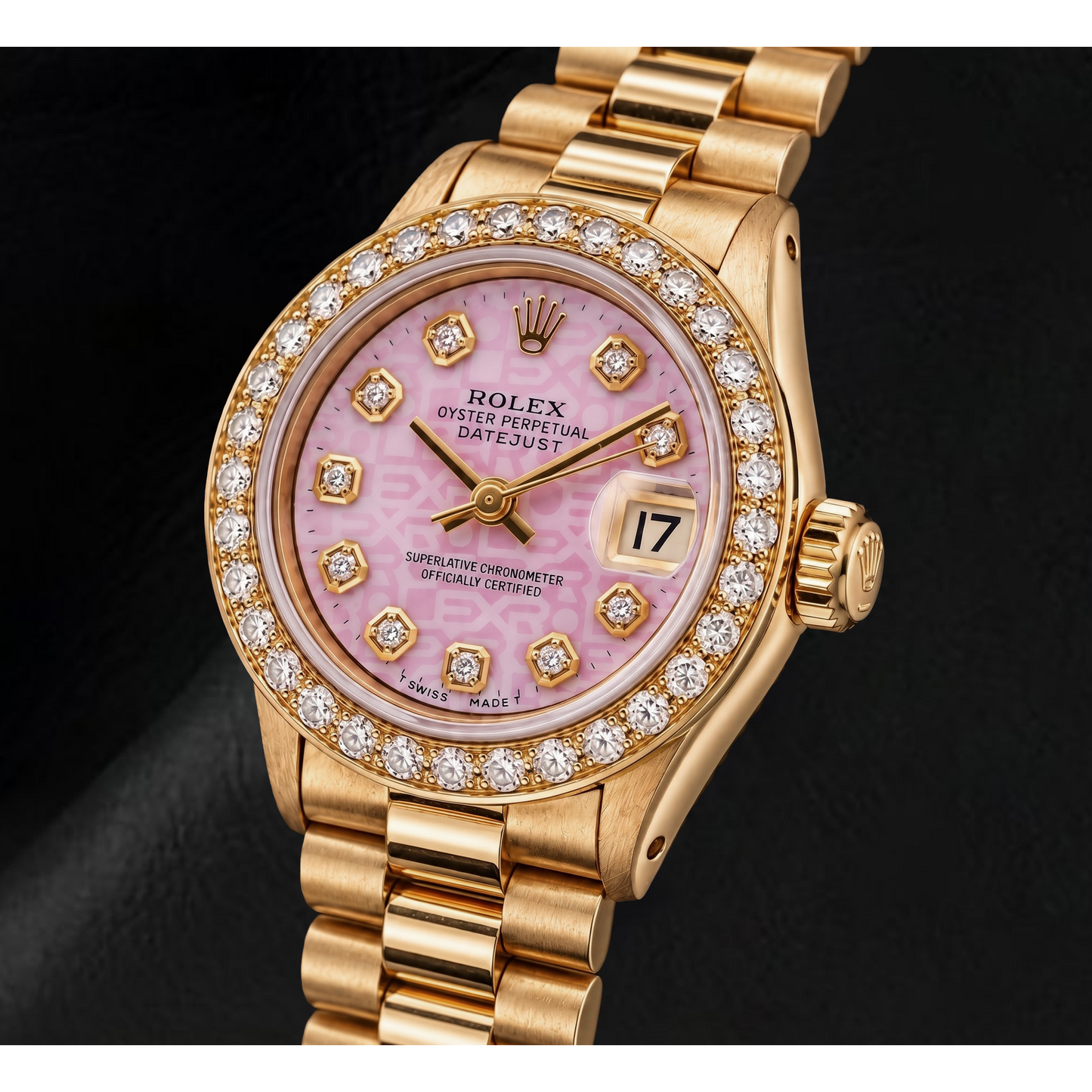 Rolex Datejust 6917 26 mm Uhr aus Gelbgold mit rosa Jubilee-Diamantzifferblatt