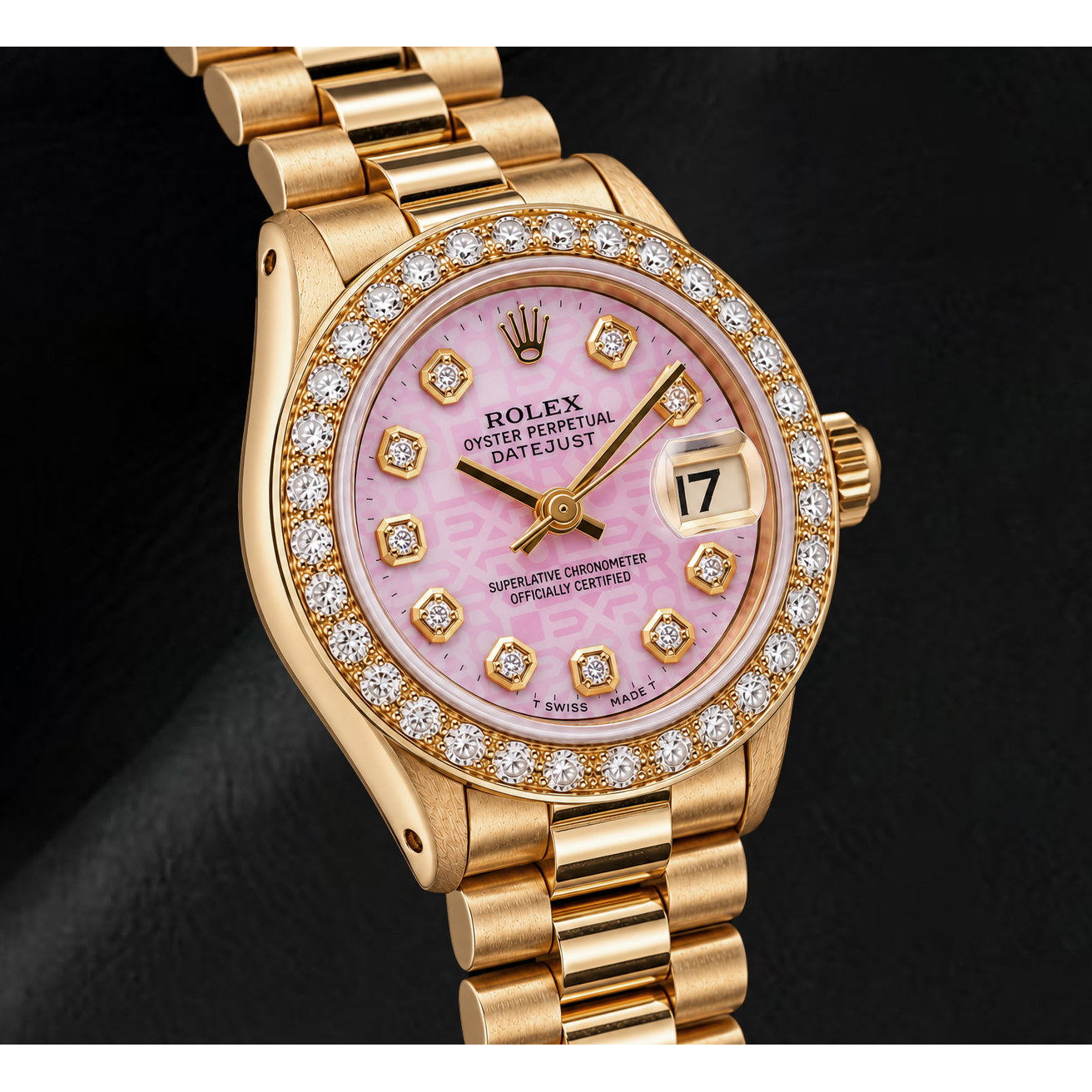 Rolex Datejust 6917 26 mm Uhr aus Gelbgold mit rosa Jubilee-Diamantzifferblatt