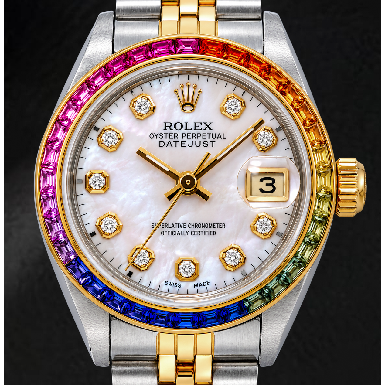 Rolex Datejust 6917 26 mm Uhr mit rosa Perlmutt-Diamantzifferblatt und Bicolor Jubilé-Armband