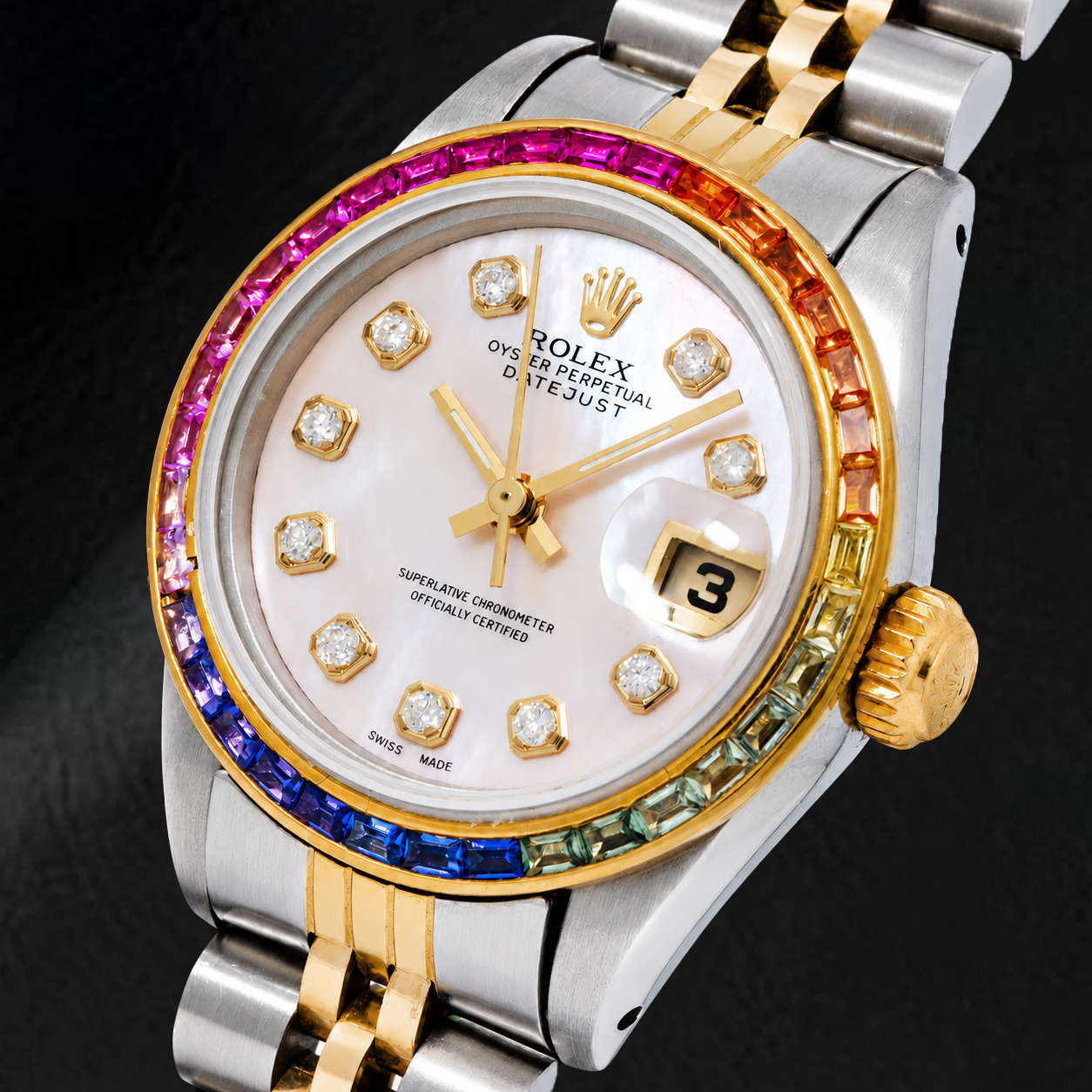 Rolex Datejust 6917 26 mm Uhr mit rosa Perlmutt-Diamantzifferblatt und Bicolor Jubilé-Armband