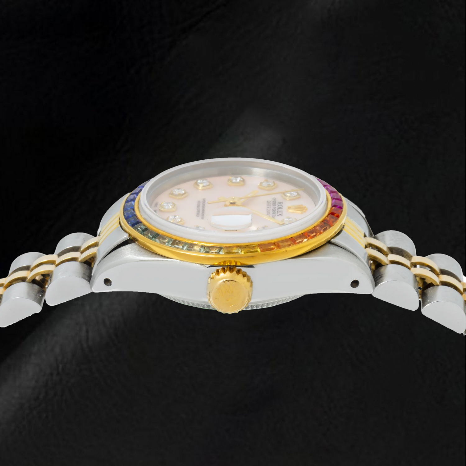 Rolex Datejust 6917 26 mm Uhr mit rosa Perlmutt-Diamantzifferblatt und Bicolor Jubilé-Armband
