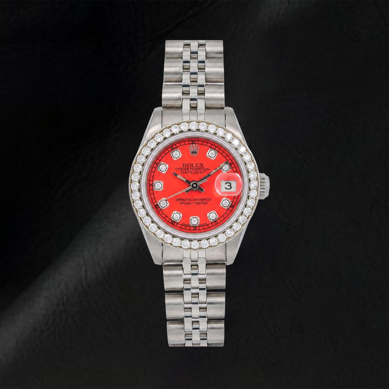 Rolex Datejust 6917 26 mm Uhr Rotes Diamantzifferblatt Edelstahl Jubilé-Armband