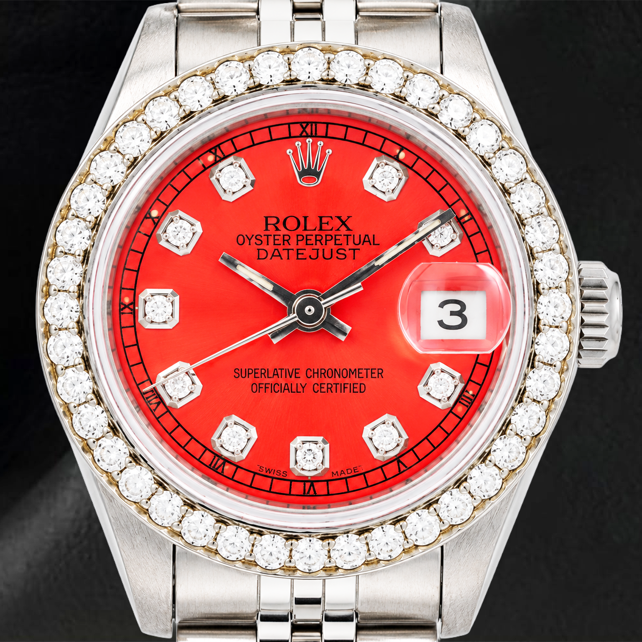 Rolex Datejust 6917 26 mm Uhr Rotes Diamantzifferblatt Edelstahl Jubilé-Armband