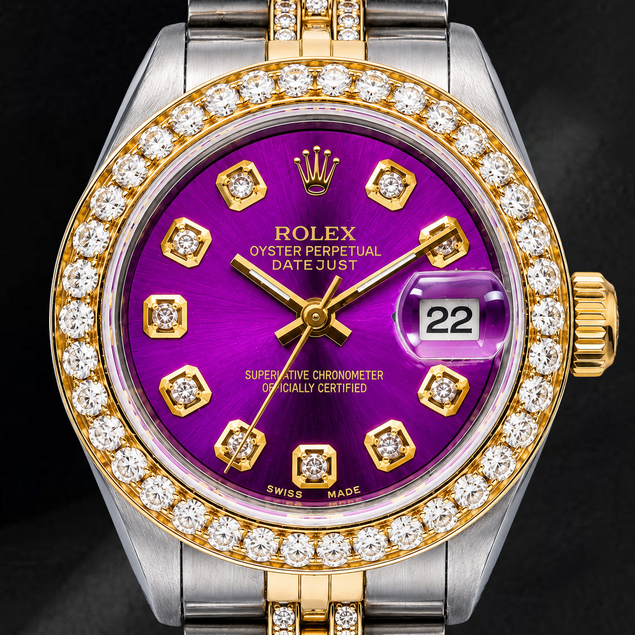 Rolex Datejust 6917 26 mm Violettes Diamantzifferblatt Bicolor Jubilé-Armband mit Teil-Diamantbesatz Uhr