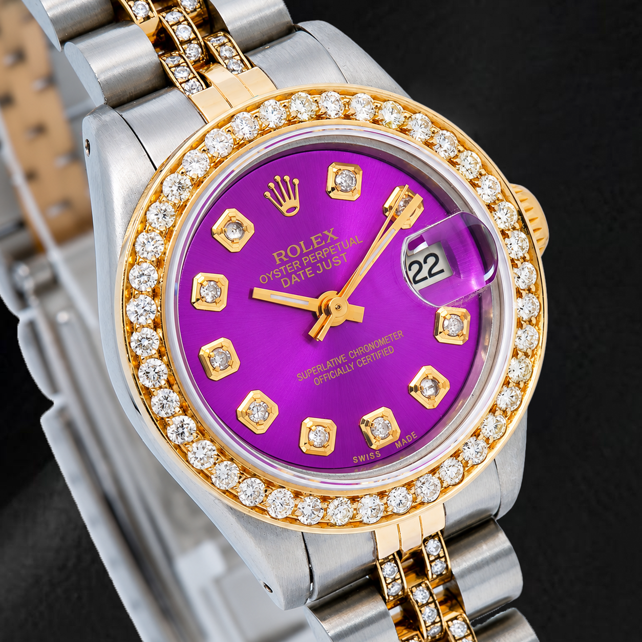 Rolex Datejust 6917 26 mm Violettes Diamantzifferblatt Bicolor Jubilé-Armband mit Teil-Diamantbesatz Uhr