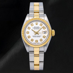 Rolex Datejust 6917 26mm Uhr mit weißem Diamantzifferblatt und Bicolor Oyster-Armband