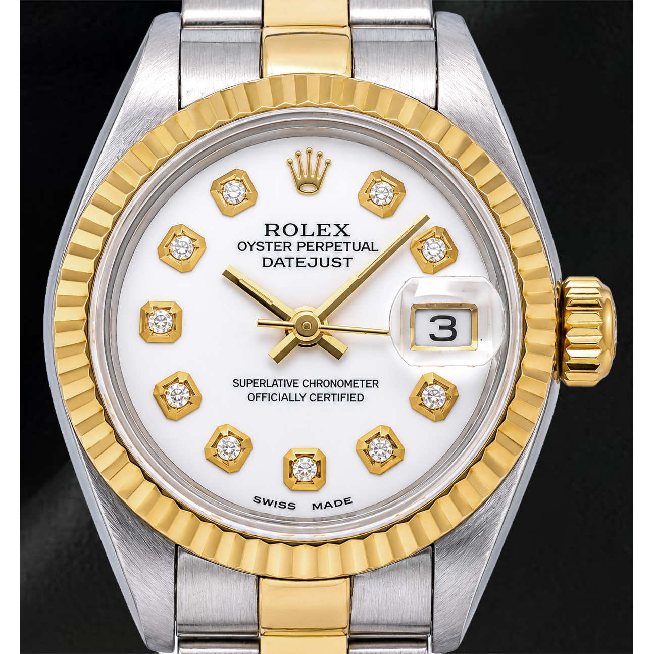 Rolex Datejust 6917 26mm Uhr mit weißem Diamantzifferblatt und Bicolor Oyster-Armband