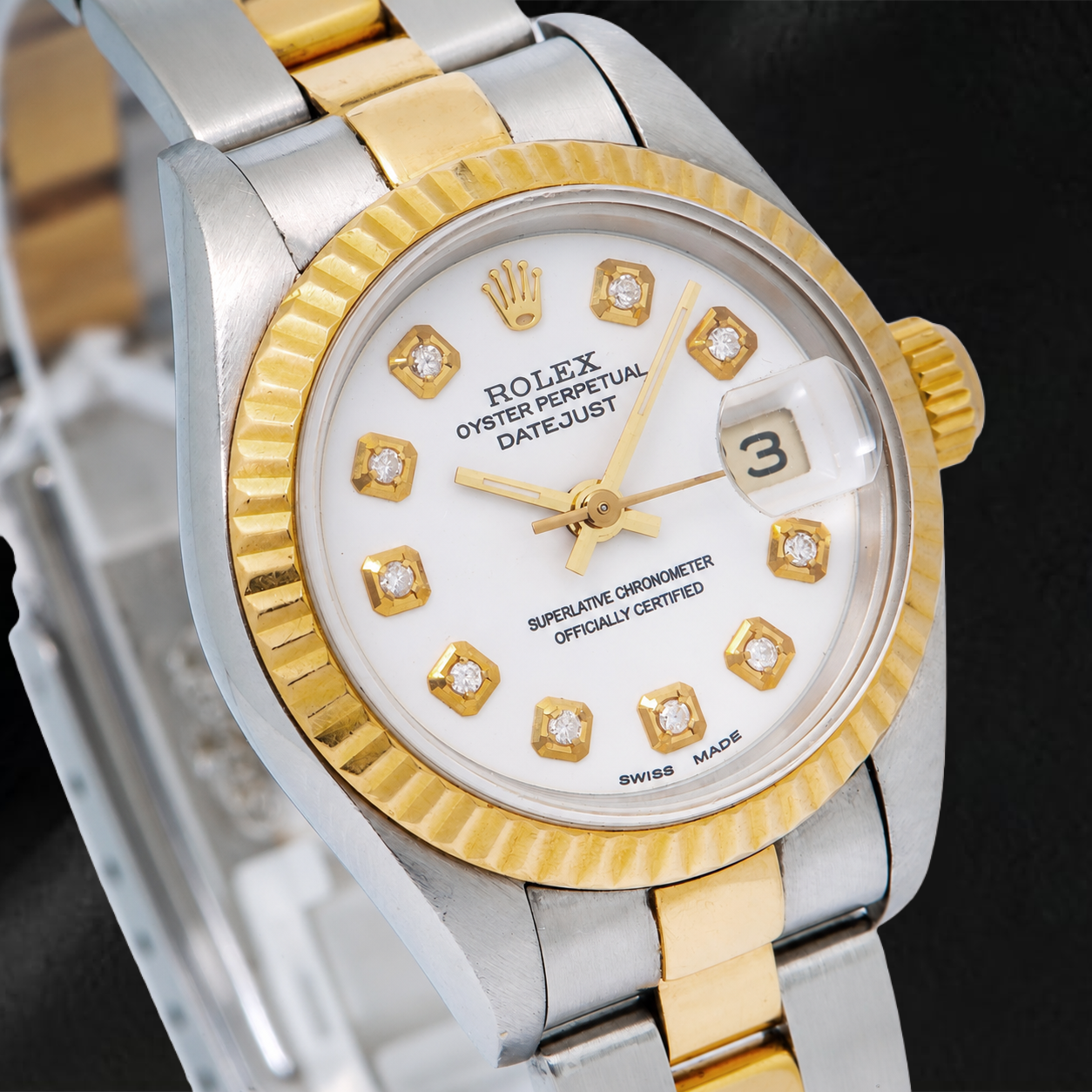 Rolex Datejust 6917 26mm Uhr mit weißem Diamantzifferblatt und Bicolor Oyster-Armband