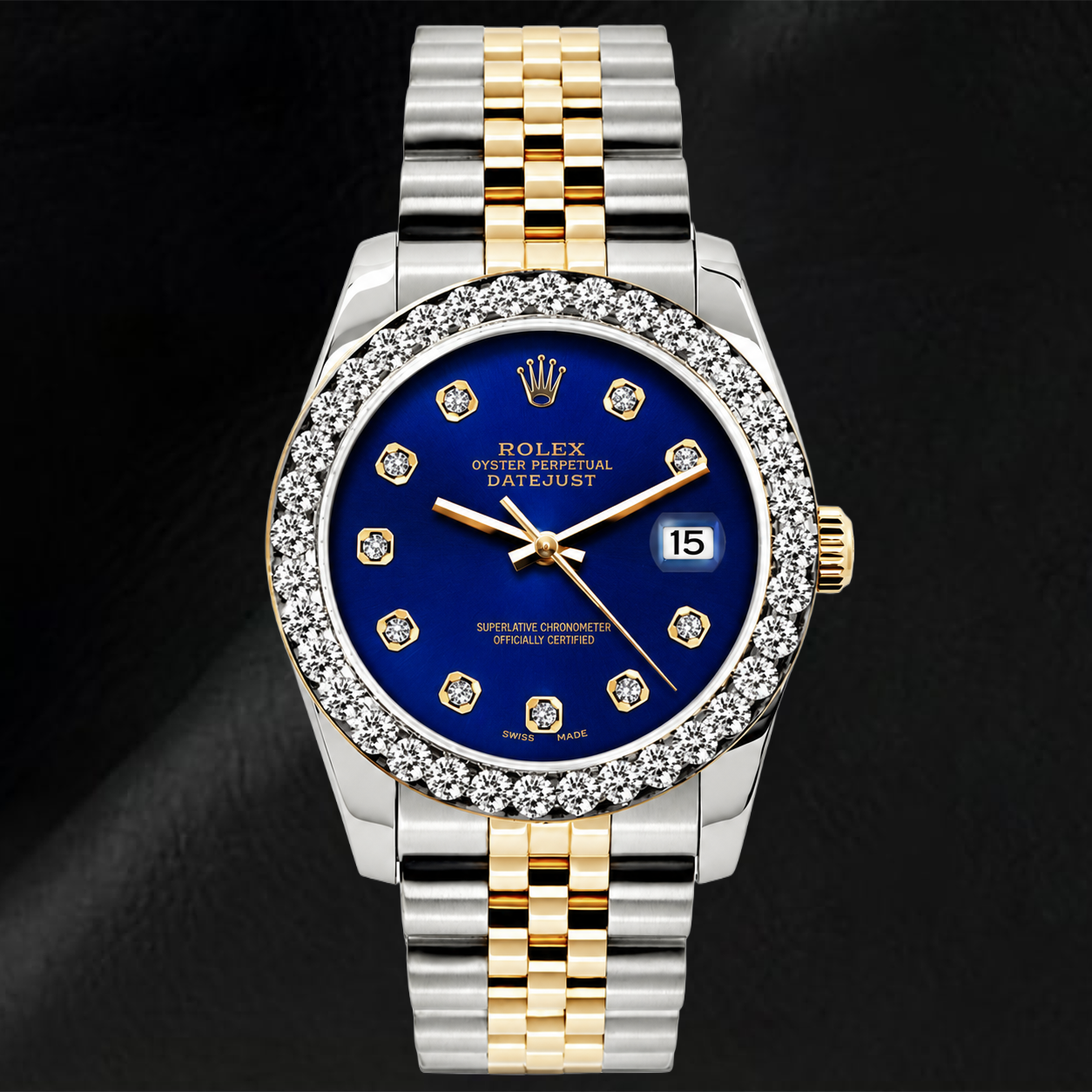 Rolex Datejust 69173 26 mm Bicolor Uhr mit blauem Diamantzifferblatt und Jubilé-Armband
