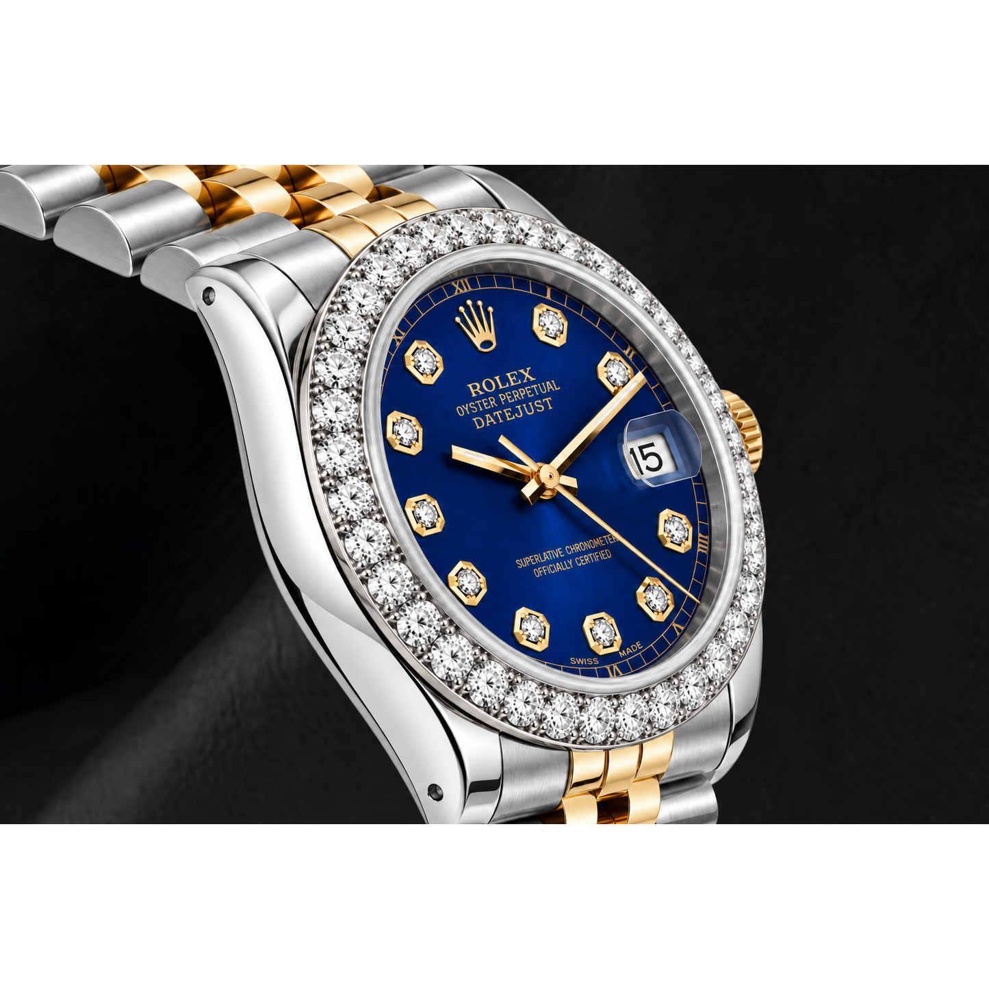 Rolex Datejust 69173 26 mm Bicolor Uhr mit blauem Diamantzifferblatt und Jubilé-Armband