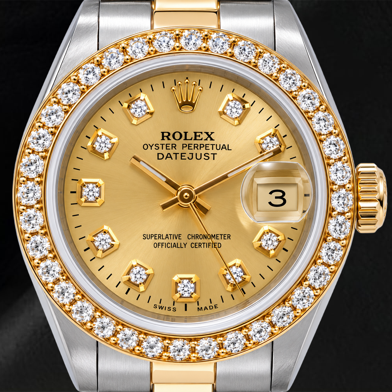 Rolex Datejust 69173 26 mm Champagner-Diamantzifferblatt Bicolor Oyster-Armband Uhr
