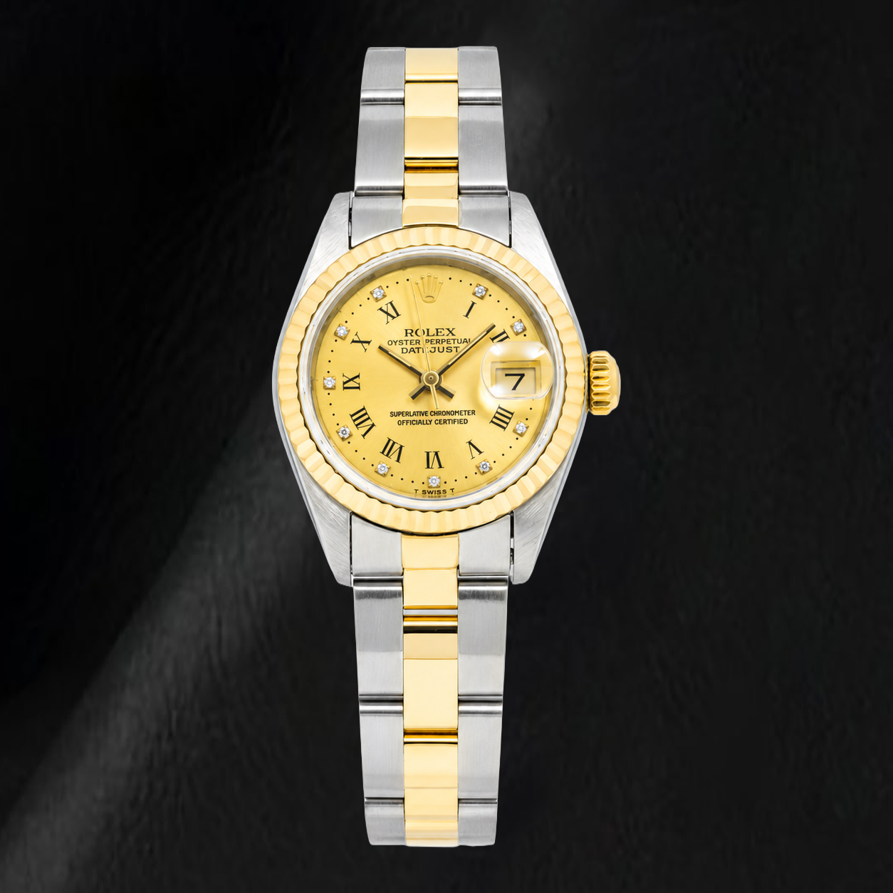 Rolex Datejust 69173 26 mm Champagnerfarbenes Diamantzifferblatt mit römischen Ziffern ab Werk Bicolor Oyster-Armband Uhr