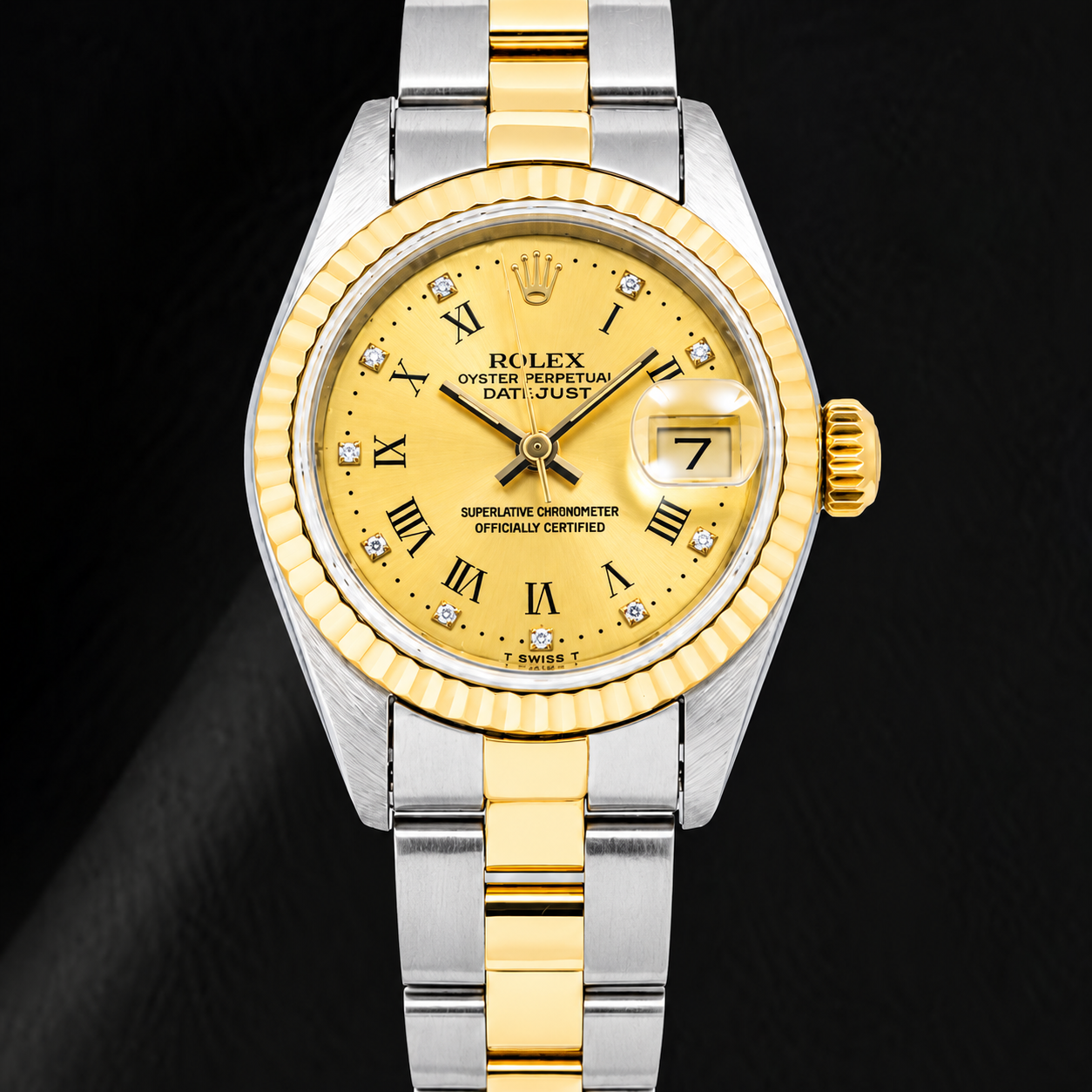 Rolex Datejust 69173 26 mm Champagnerfarbenes Diamantzifferblatt mit römischen Ziffern ab Werk Bicolor Oyster-Armband Uhr