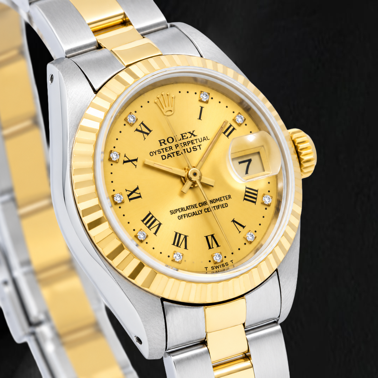 Rolex Datejust 69173 26 mm Champagnerfarbenes Diamantzifferblatt mit römischen Ziffern ab Werk Bicolor Oyster-Armband Uhr