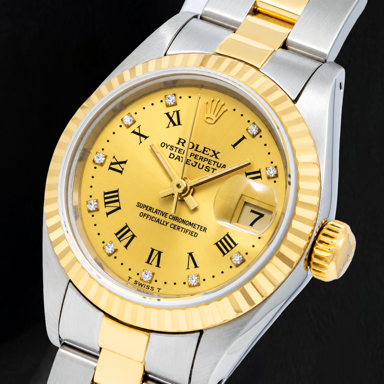 Rolex Datejust 69173 26 mm Champagnerfarbenes Diamantzifferblatt mit römischen Ziffern ab Werk Bicolor Oyster-Armband Uhr