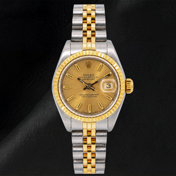 Rolex Datejust 69173 26 mm Champagnerfarbenes Zifferblatt mit Stabindizes Bicolor Jubilé-Armband Uhr