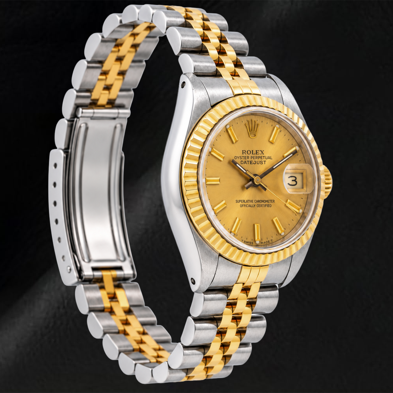 Rolex Datejust 69173 26 mm Champagnerfarbenes Zifferblatt mit Stabindizes Bicolor Jubilé-Armband Uhr