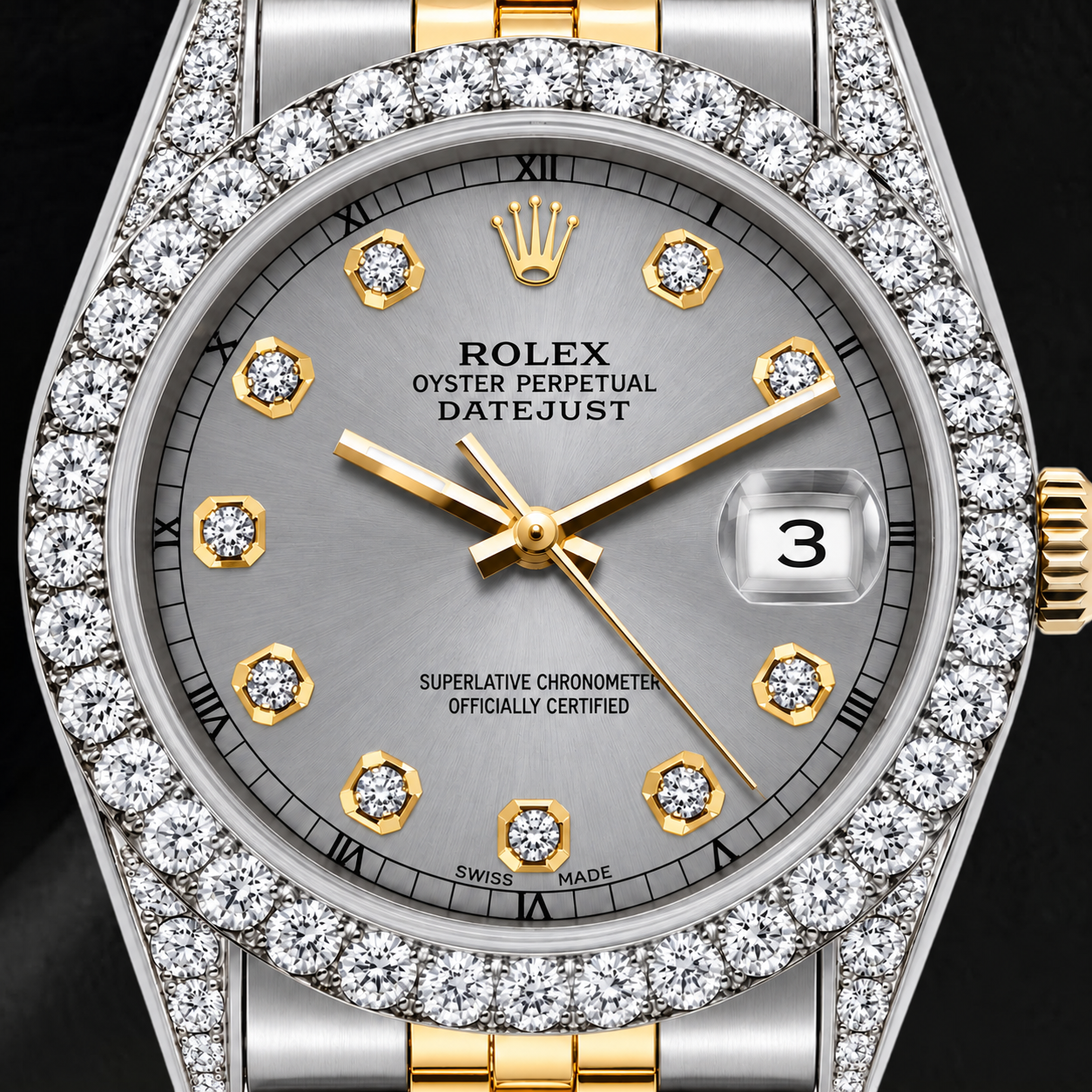 Rolex Datejust 69173 26 mm Graues Diamantzifferblatt Bicolor Jubilé-Armband Uhr