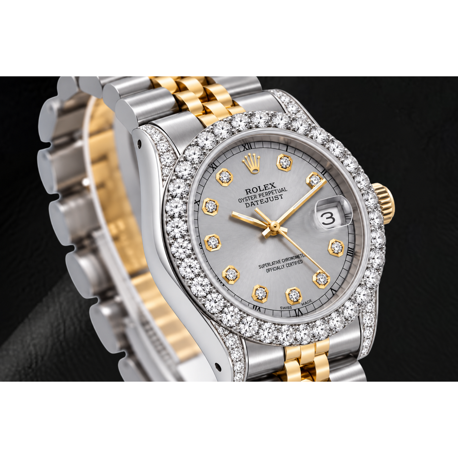 Rolex Datejust 69173 26 mm Graues Diamantzifferblatt Bicolor Jubilé-Armband Uhr