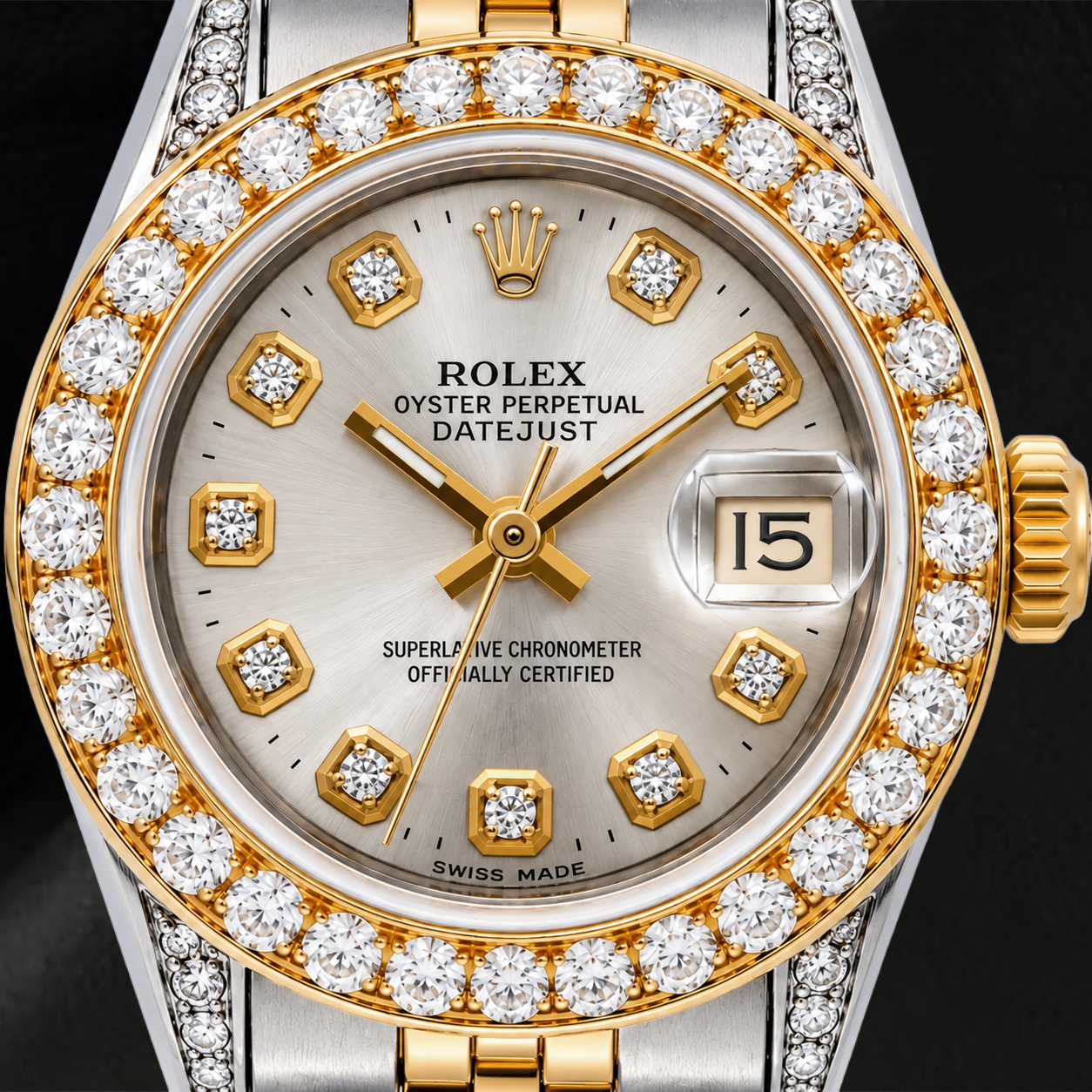 Rolex Datejust 69173 26 mm Silbernes Diamantzifferblatt Bicolor Jubilé-Armband Uhr
